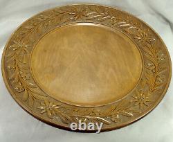 Black Forest Platter Swiss Edleweiss Carved Wood A/F Music box 33cm Large Rare