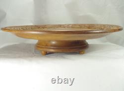 Black Forest Platter Swiss Edleweiss Carved Wood A/F Music box 33cm Large Rare