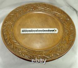 Black Forest Platter Swiss Edleweiss Carved Wood A/F Music box 33cm Large Rare