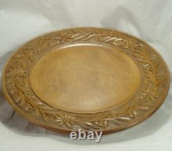 Black Forest Platter Swiss Edleweiss Carved Wood A/F Music box 33cm Large Rare