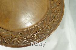 Black Forest Platter Swiss Edleweiss Carved Wood A/F Music box 33cm Large Rare