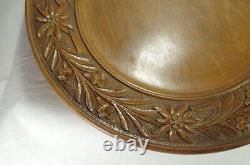 Black Forest Platter Swiss Edleweiss Carved Wood A/F Music box 33cm Large Rare