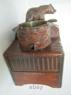 Black Forest Wood Bear Huggler & Cie Swiss Cigarette Ashtray Music Storage Box