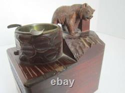 Black Forest Wood Bear Huggler & Cie Swiss Cigarette Ashtray Music Storage Box