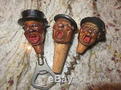 Black Forest Wood Carved Corkscrew Bottle Opener Banjo Player Black Music Box