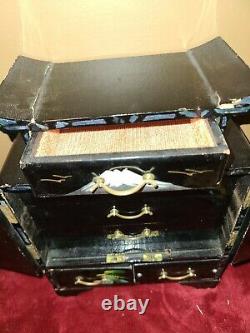 Black Lacquer Hand Painted Music Jewelry Box 9 Japan Antique Plays CHINA NIGHT