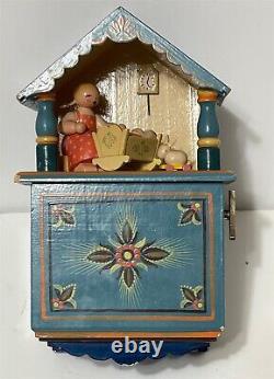 Blue Baby Lullaby Music Box wood figurine -Erzgebirge -Germany- Wendt & Kuhn