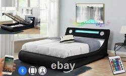 Bluetooth Music Storage Bed LED Ottoman Frame USB AUX Double or King Size New
