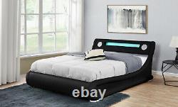 Bluetooth Music Storage Bed LED Ottoman Frame USB AUX Double or King Size New