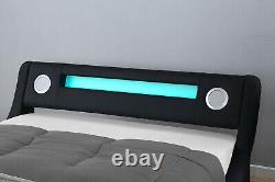 Bluetooth Music Storage Bed LED Ottoman Frame USB AUX Double or King Size New