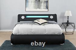 Bluetooth Music Storage Bed LED Ottoman Frame USB AUX Double or King Size New