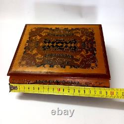 Box Jewelry Vintage Reuge Music Swiss Musical Wood Italy Made Movement Inlaid