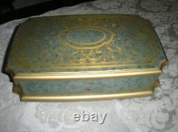 Brass inlay wood box blue veneer Made in Italy by Arte Intarsio