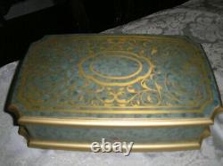 Brass inlay wood box blue veneer Made in Italy by Arte Intarsio