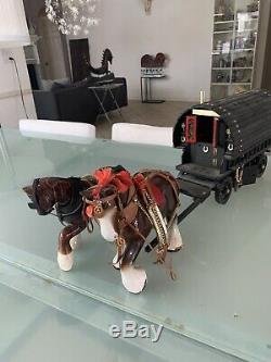 British Folk Art History Wood Covered Wagon Porcelain Horses Musicbox 30 X 12