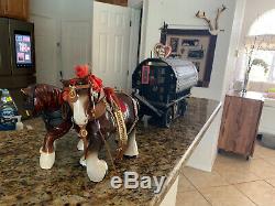 British Folk Art History Wood Covered Wagon Porcelain Horses Musicbox 30 X 12