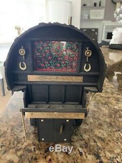 British Folk Art History Wood Covered Wagon Porcelain Horses Musicbox 30 X 12