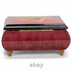 Butterfly Glossy Red Wine Italian Inlaid Wood Music Box Plays Fur Elise