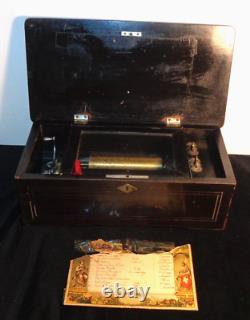 C1885 Paillard Swiss Cylinder Wood Inlay Music Box 10 Airs Songs