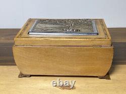 C1950 Cigarette MUSIC WOOD BOX NAPOLI ITALY ART DECO Vintage SWISS Machine Metal