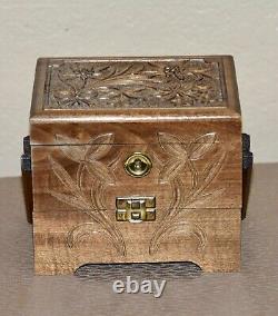 CUENDET Hand Carved Swiss Wood Music Jewelry Box