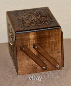 CUENDET Hand Carved Swiss Wood Music Jewelry Box