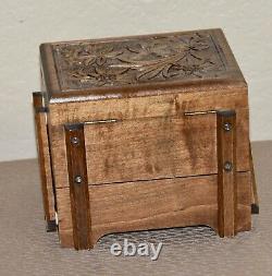 CUENDET Hand Carved Swiss Wood Music Jewelry Box