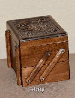 CUENDET Hand Carved Swiss Wood Music Jewelry Box
