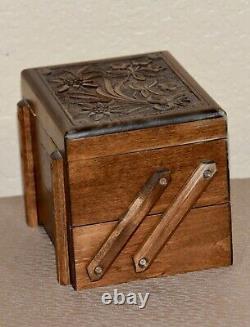 CUENDET Hand Carved Swiss Wood Music Jewelry Box