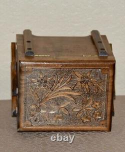 CUENDET Hand Carved Swiss Wood Music Jewelry Box