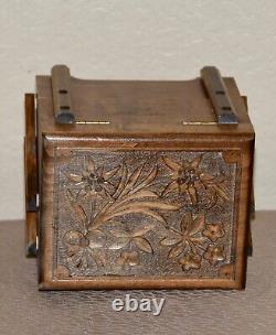 CUENDET Hand Carved Swiss Wood Music Jewelry Box
