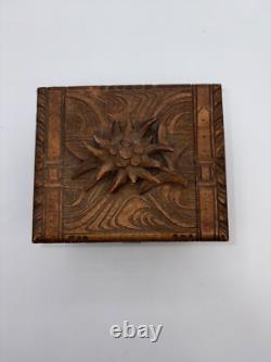 CUENDET Hand Carved Swiss Wood Music Jewelry Box OLD SEE VIDEO WORKS GREAT