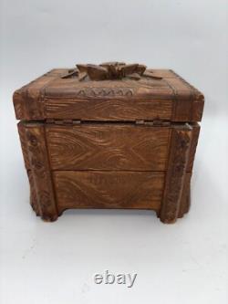CUENDET Hand Carved Swiss Wood Music Jewelry Box OLD SEE VIDEO WORKS GREAT