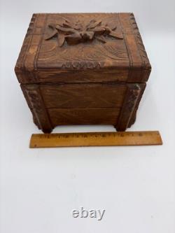 CUENDET Hand Carved Swiss Wood Music Jewelry Box OLD SEE VIDEO WORKS GREAT