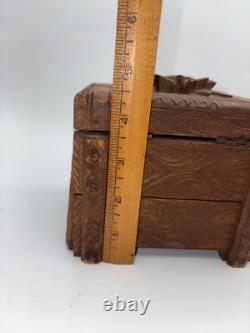 CUENDET Hand Carved Swiss Wood Music Jewelry Box OLD SEE VIDEO WORKS GREAT