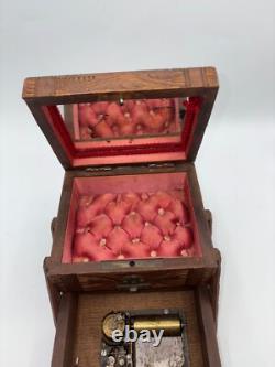 CUENDET Hand Carved Swiss Wood Music Jewelry Box OLD SEE VIDEO WORKS GREAT