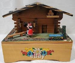 Chalet Dancing Couple Wood Edelweiss Hand Made Music Box Storage Swiss