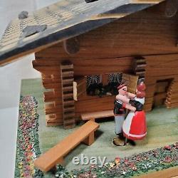 Chalet Dancing Couple Wood Edelweiss Hand Made Music Box Storage Swiss
