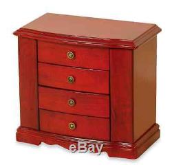 Cherry Musical Jewelry Box Storage Display Chest, Ring Necklace Organizer, Wood