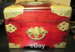 Chinese Jade Red Wood Music Jewelry Trunk Box