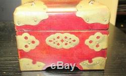 Chinese White Jade Red Wood Jewelry Trunk Sanyo Music Box With Lock And Key