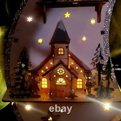 Christmas Glittery Crescent Moon Village 17×13 Laser Cut Wood Music Box Works