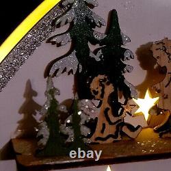 Christmas Glittery Crescent Moon Village 17×13 Laser Cut Wood Music Box Works