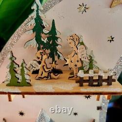 Christmas Glittery Crescent Moon Village 17×13 Laser Cut Wood Music Box Works