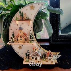 Christmas Glittery Crescent Moon Village 17×13 Laser Cut Wood Music Box Works