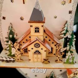 Christmas Glittery Crescent Moon Village 17×13 Laser Cut Wood Music Box Works