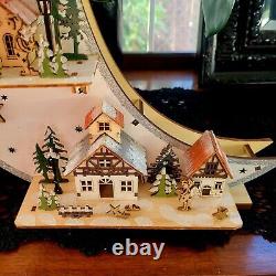 Christmas Glittery Crescent Moon Village 17×13 Laser Cut Wood Music Box Works