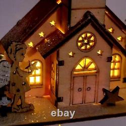 Christmas Glittery Crescent Moon Village 17×13 Laser Cut Wood Music Box Works