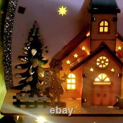 Christmas Glittery Crescent Moon Village 17×13 Laser Cut Wood Music Box Works