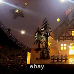 Christmas Glittery Crescent Moon Village 17×13 Laser Cut Wood Music Box Works